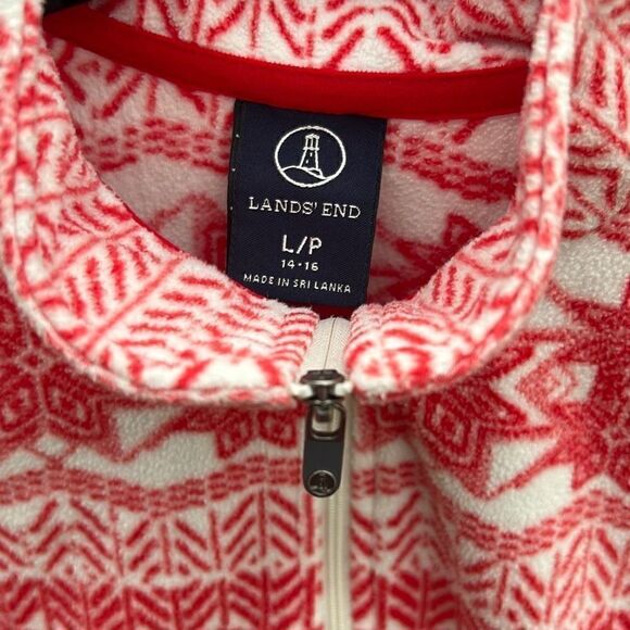 Land's End Therma Check Women's Red 1/4 Zip Snowflake Fleece Sweater Size Large - Picture 2 of 6